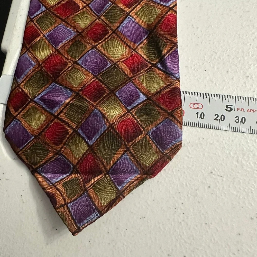J Garcia Silk Tie Facets II Collection 34 Geometric Diamond Purple Red 2003